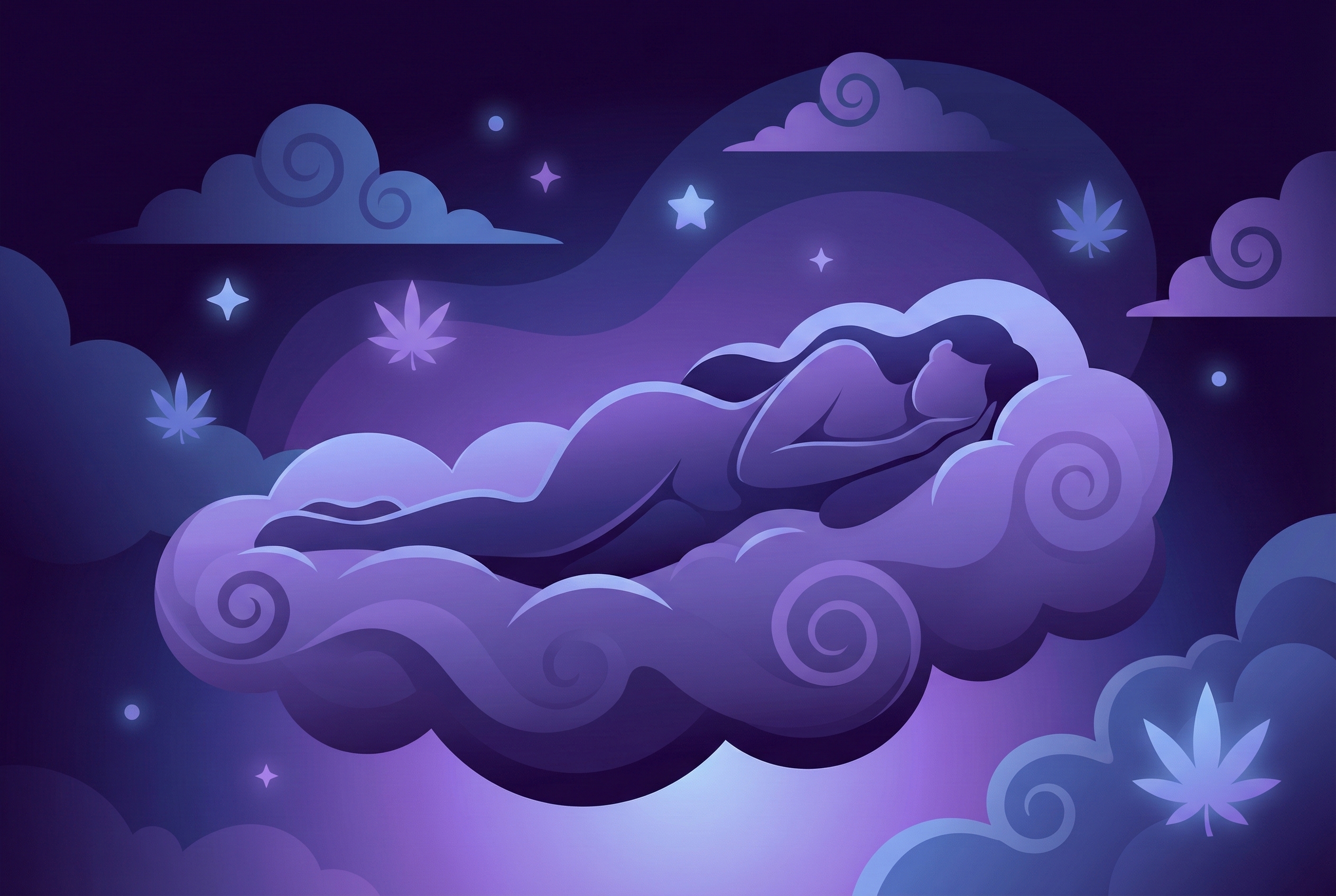 A split composition showing a bright green cannabis leaf on the left transitioning into an amber, aged, dried leaf on the right, symbolizing the oxidation process from THC to CBN. The lighting should be warm, shifting from daylight to twilight hues.